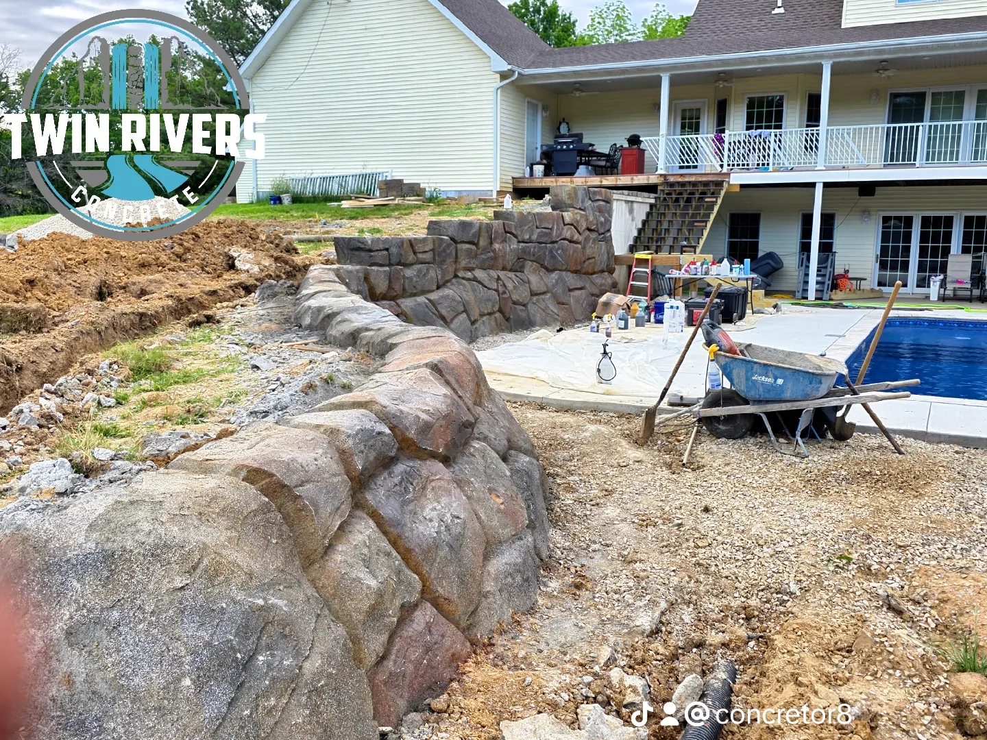 Carved concrete retaining wall