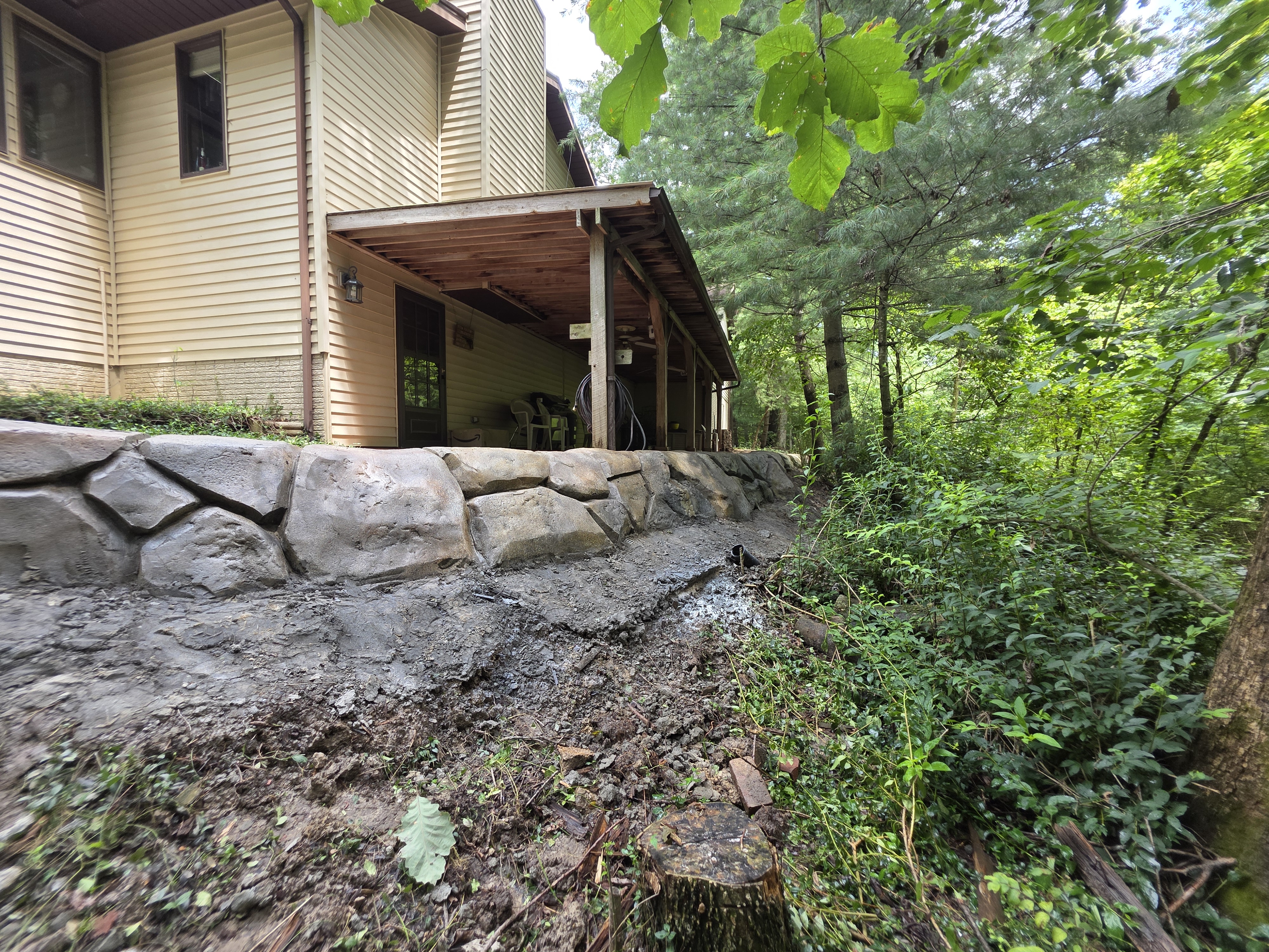 Hand-carved retaining wall