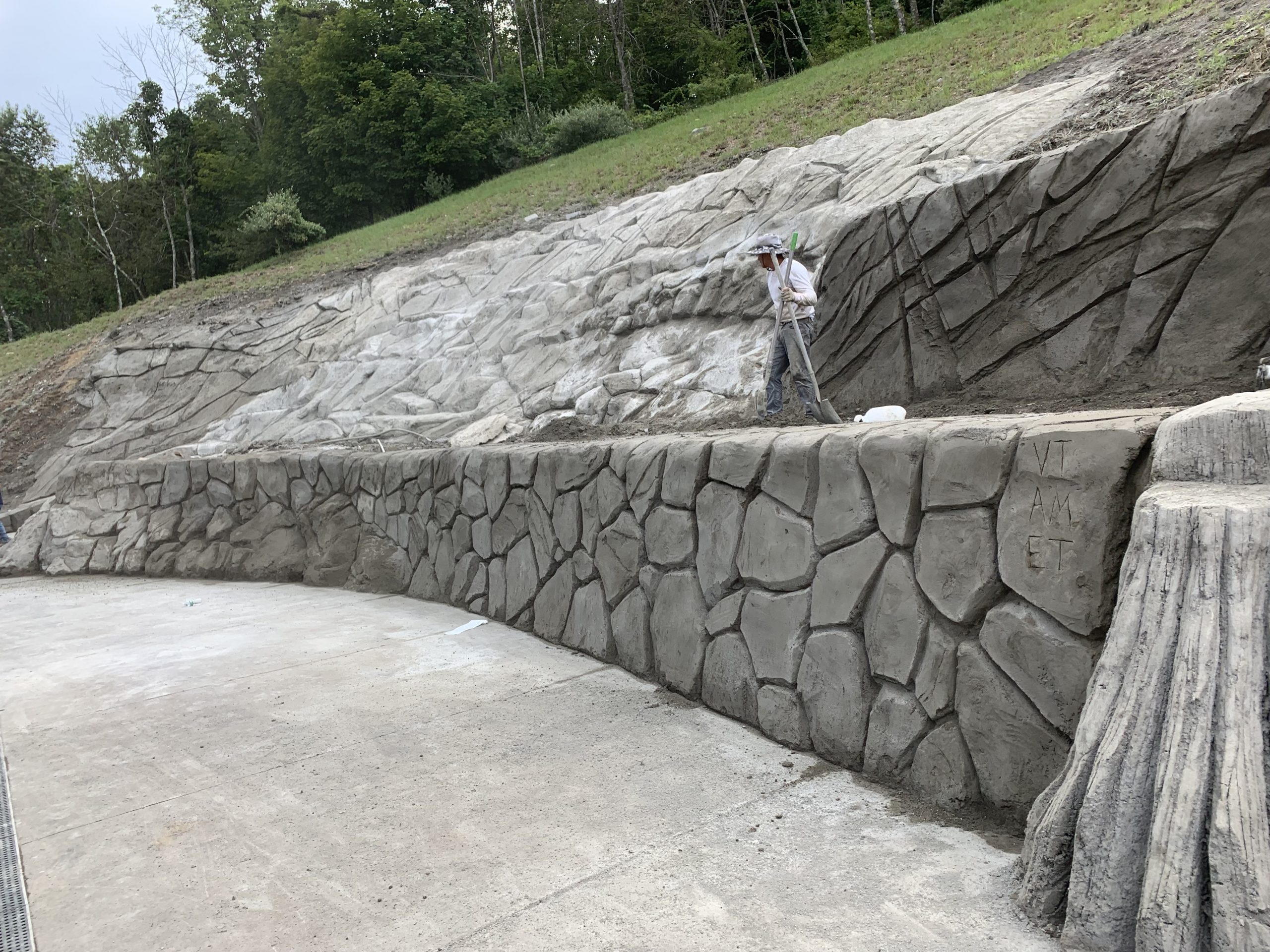 Hand-carved retaining wall