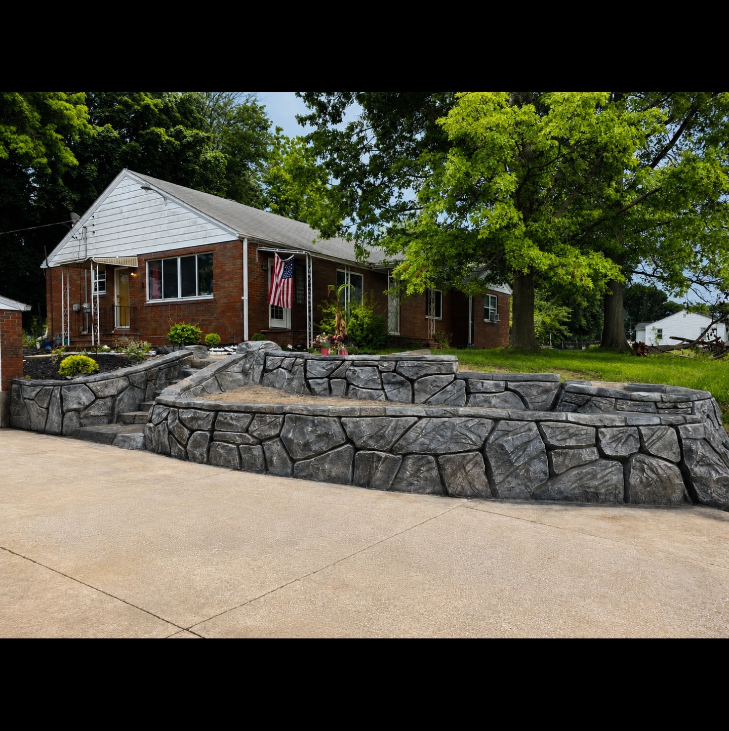 Hand-carved retaining wall